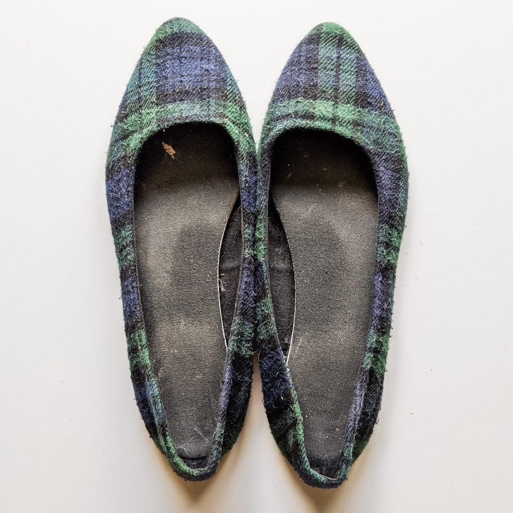 Old Navy Ballet Flats Green and Blue Plaid Size 8